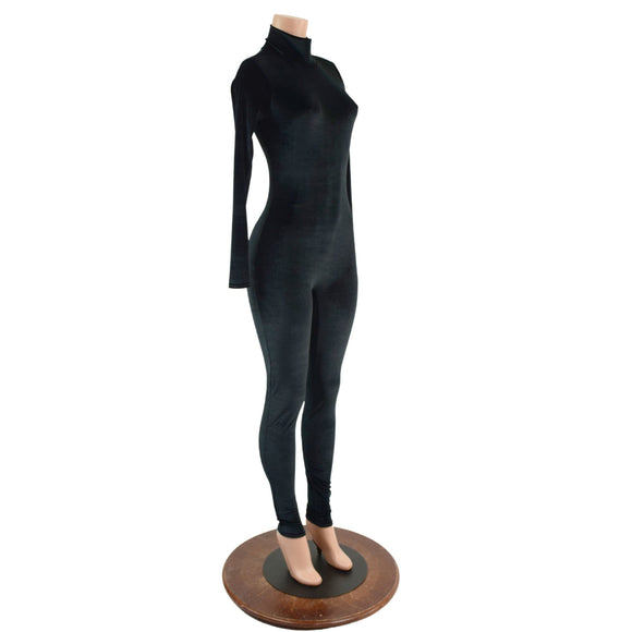 Black Velvet Turtleneck Catsuit with Back Zipper - Coquetry Clothing