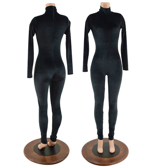 Black Velvet Turtleneck Catsuit with Back Zipper - Coquetry Clothing