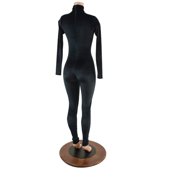 Black Velvet Turtleneck Catsuit with Back Zipper - Coquetry Clothing