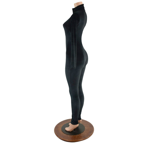 Black Velvet Turtleneck Catsuit with Back Zipper - Coquetry Clothing