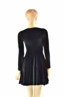 Black Velvet V neck Skater Dress - Coquetry Clothing