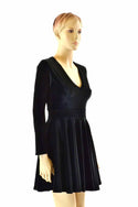 Black Velvet V neck Skater Dress - 3