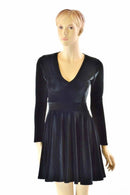 Black Velvet V neck Skater Dress - Coquetry Clothing