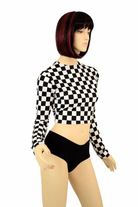 Black & White Check Long Sleeve Crop - Coquetry Clothing
