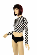 Black & White Check Long Sleeve Crop - Coquetry Clothing