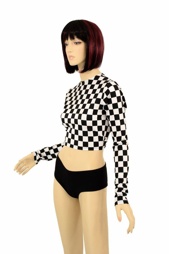 Black & White Check Long Sleeve Crop - Coquetry Clothing