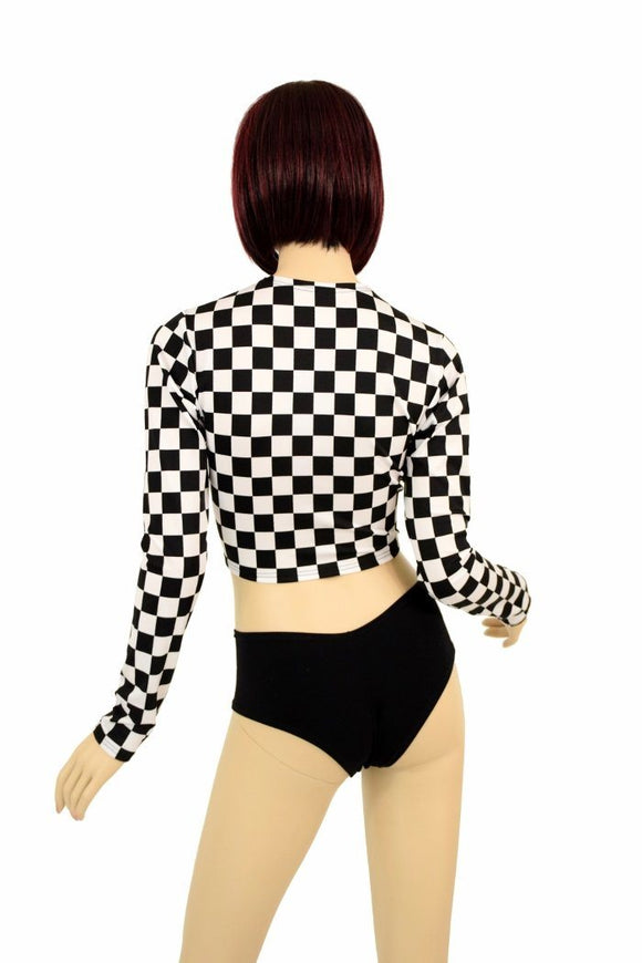 Black & White Check Long Sleeve Crop - Coquetry Clothing