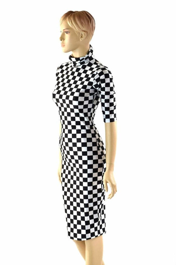 Black & White Checkered Bodycon Dress - Coquetry Clothing