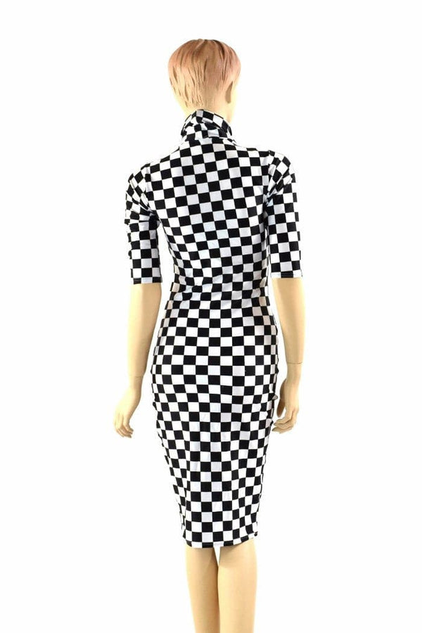 Black & White Checkered Bodycon Dress - 3