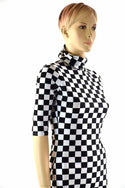 Black & White Checkered Bodycon Dress - 2