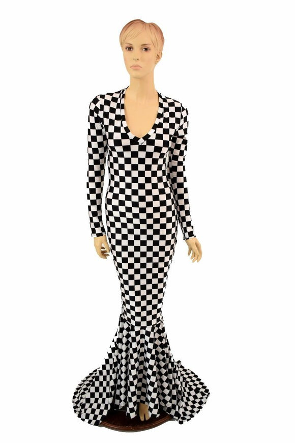Black & White Checkered Gown - Coquetry Clothing