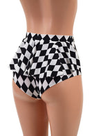 Black & White Diamond Ruffle Rump Siren Shorts - Coquetry Clothing