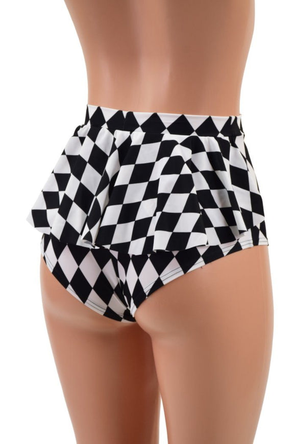 Black & White Diamond Ruffle Rump Siren Shorts - Coquetry Clothing