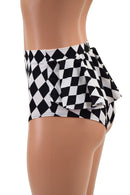 Black & White Diamond Ruffle Rump Siren Shorts - Coquetry Clothing
