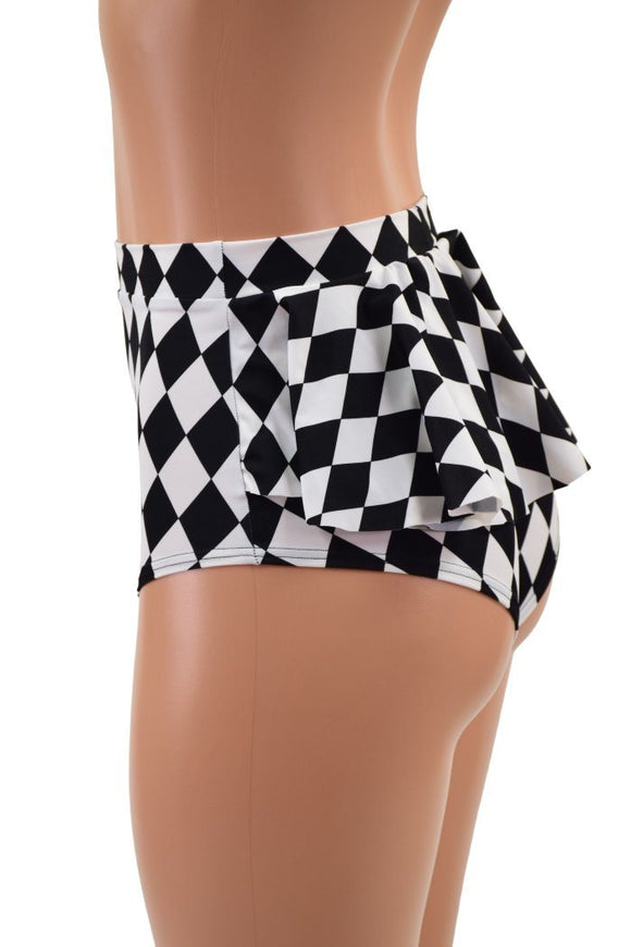 Black & White Diamond Ruffle Rump Siren Shorts - Coquetry Clothing