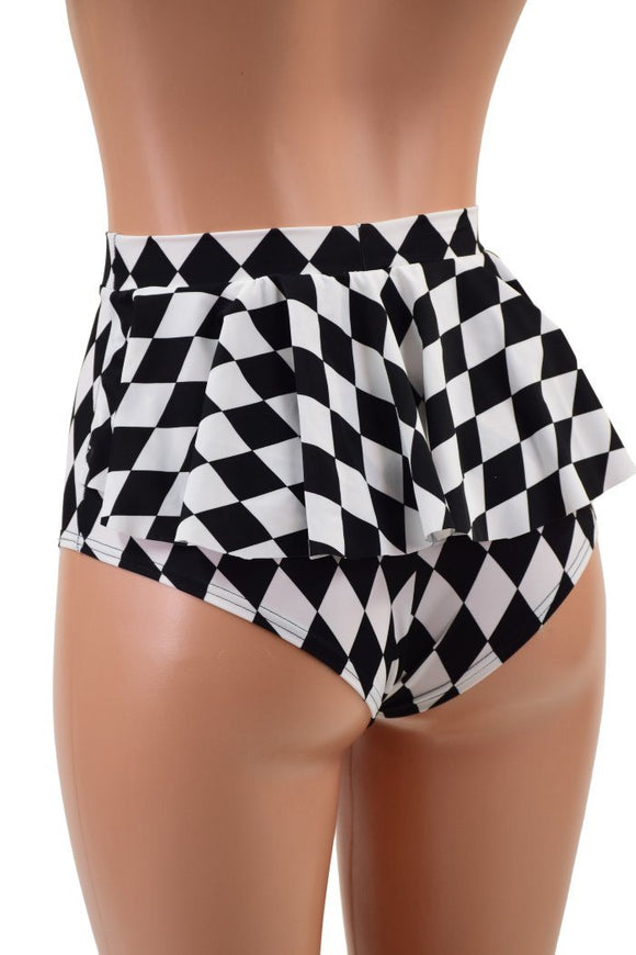 Black & White Diamond Ruffle Rump Siren Shorts - Coquetry Clothing