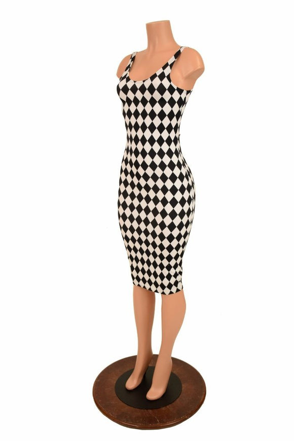 Black & White Diamond Thin Strap Wiggle Dress - Coquetry Clothing