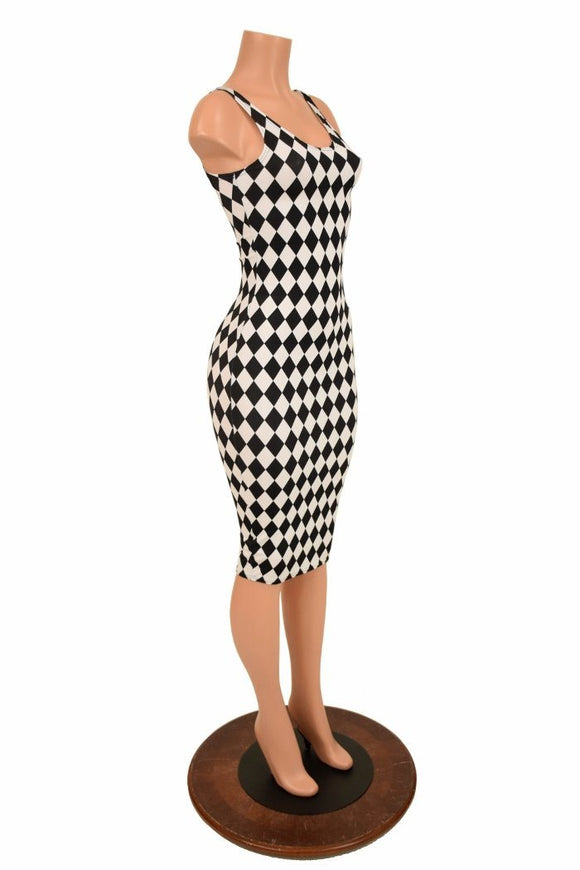 Black & White Diamond Thin Strap Wiggle Dress - Coquetry Clothing