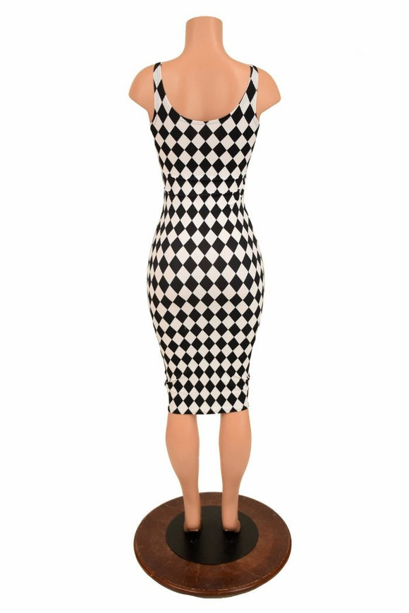 Black & White Diamond Thin Strap Wiggle Dress - Coquetry Clothing