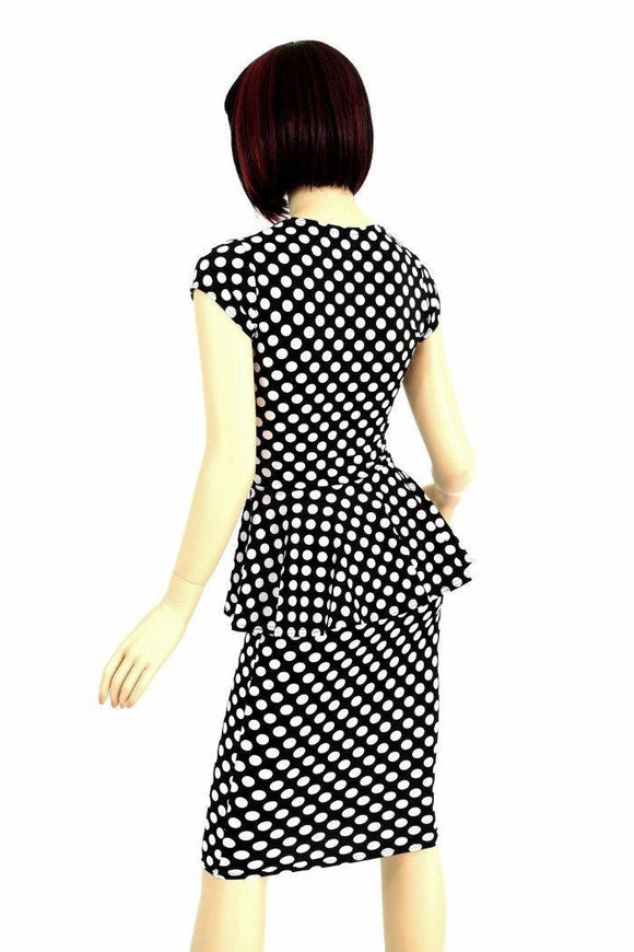 Black & White Polka Dot Peplum & Skirt Set - Coquetry Clothing
