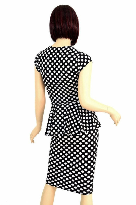Black & White Polka Dot Peplum & Skirt Set - Coquetry Clothing