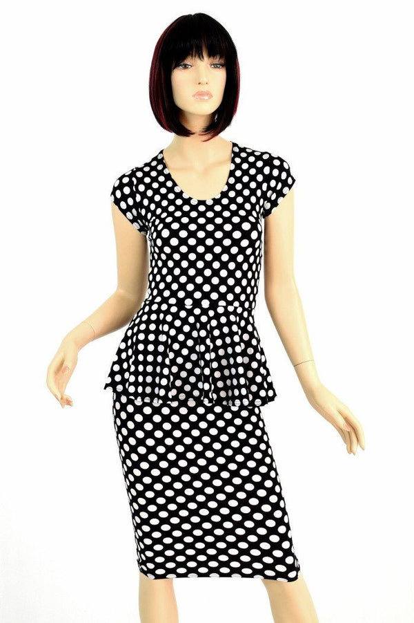 Black & White Polka Dot Peplum & Skirt Set - 2