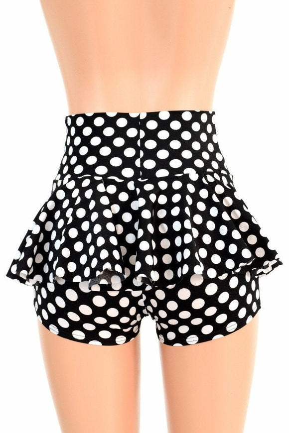 Black & White Polka Dot Ruffle Rump Shorts - Coquetry Clothing