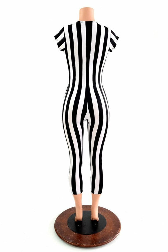 Black & White Stripe Capri Length Catsuit - Coquetry Clothing