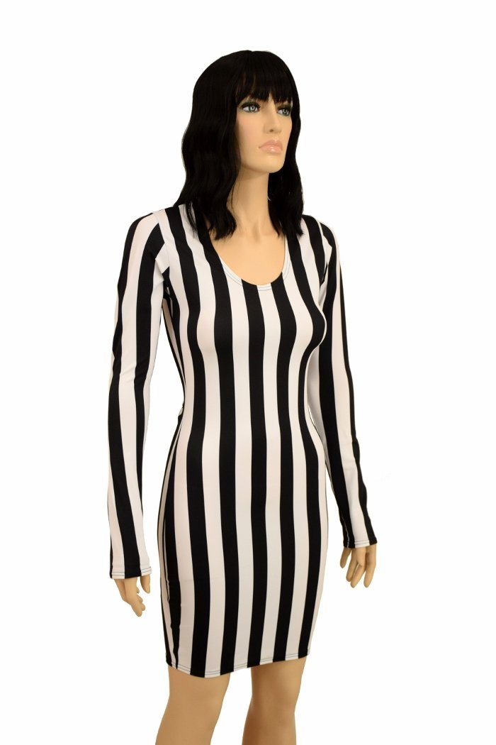 Black & White Stripe Long Sleeve Dress - Coquetry Clothing 3XL / Black and White Stripe Black & White Stripe Long Sleeve Dress - Coquetry Clothing 3XL / Black and White Stripe