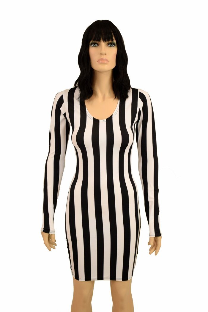 long sleeve dress black and white Black & White Striped Long Sleeve Knit Mini Dress Black & White / 10