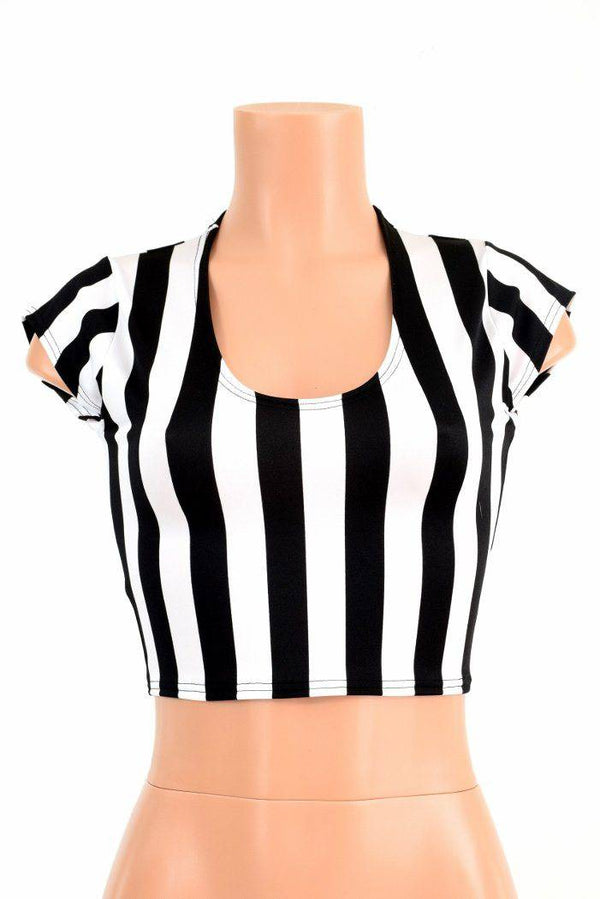 Black & White Striped Crop Top - 2