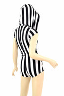 Black & White Striped Hoodie Romper - Coquetry Clothing
