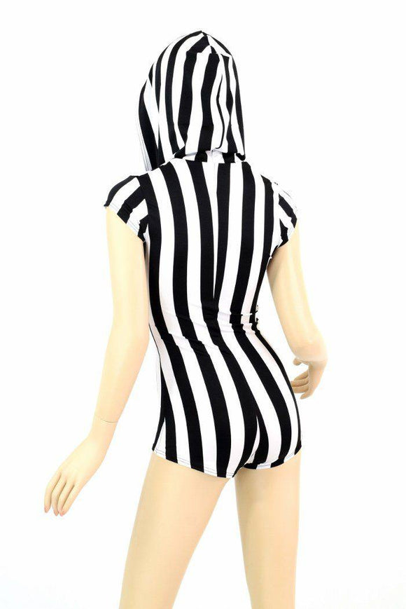 Black & White Striped Hoodie Romper - Coquetry Clothing