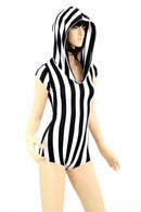 Black & White Striped Hoodie Romper - Coquetry Clothing