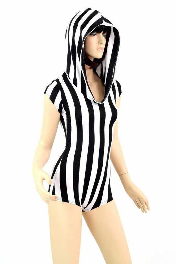 Black & White Striped Hoodie Romper - Coquetry Clothing