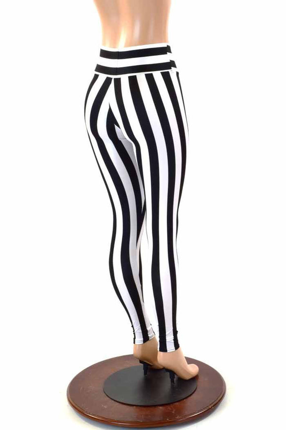 Black & White Striped Leggings - Coquetry Clothing