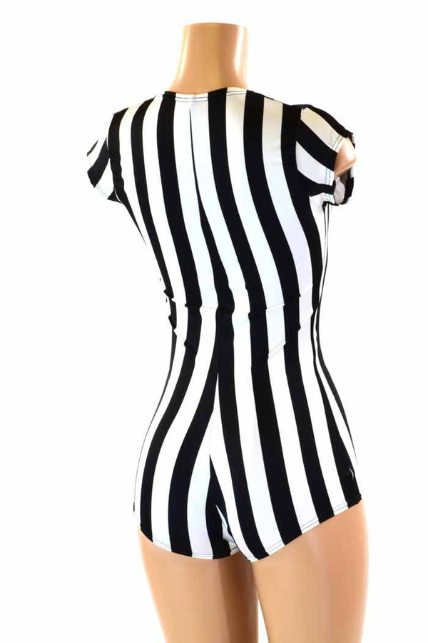 Black & White Striped Romper - 2