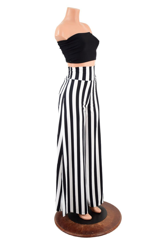 Black & White Striped Wide Leg Pants with Back Pockets - Coquetry Clothing