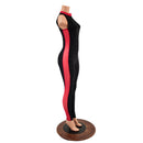 Black Zen Catsuit with Red Mesh Side Panels - Coquetry Clothing