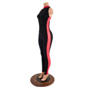 Black Zen Catsuit with Red Mesh Side Panels - Coquetry Clothing