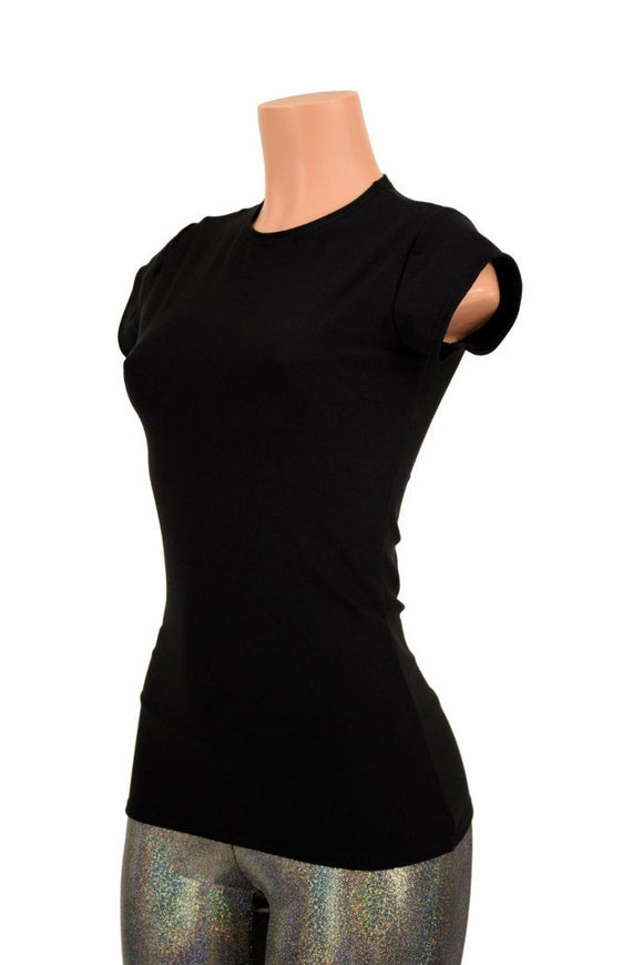 Black Zen Crew Neck Cap Sleeve Top - Coquetry Clothing
