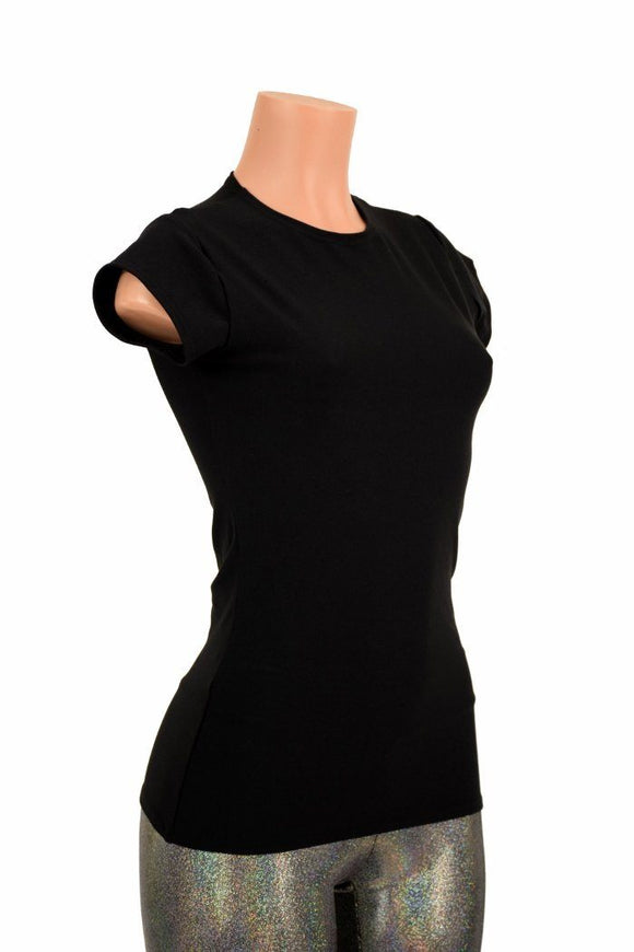 Black Zen Crew Neck Cap Sleeve Top - Coquetry Clothing