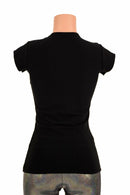 Black Zen Crew Neck Cap Sleeve Top - Coquetry Clothing