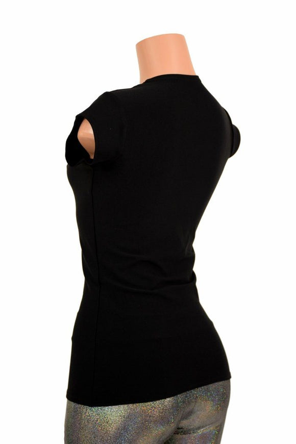 Black Zen Crew Neck Cap Sleeve Top - Coquetry Clothing