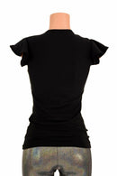 Black Zen Crew Neck Flip Sleeve Top - Coquetry Clothing