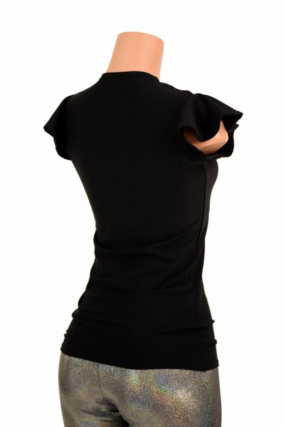 Black Zen Crew Neck Flip Sleeve Top - Coquetry Clothing