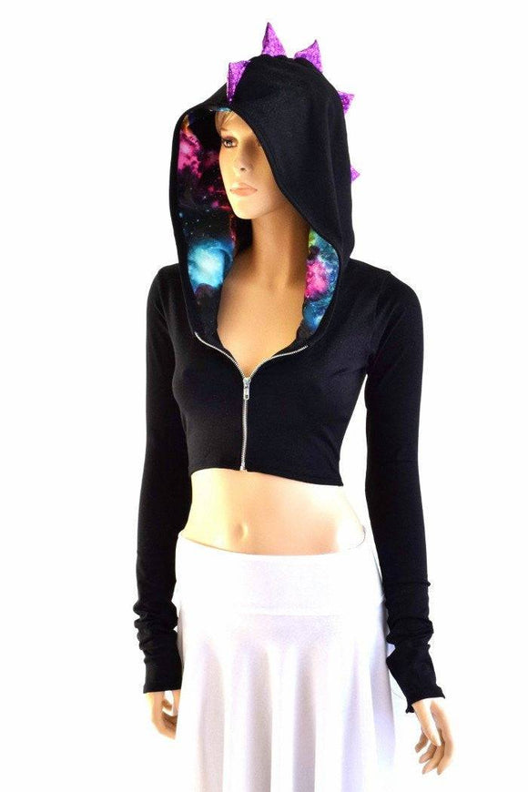 Black Zen Dragon Zipper Front Crop Top - Coquetry Clothing