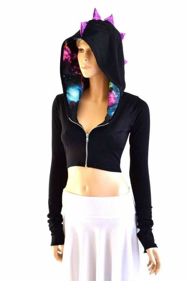 Black Zen Dragon Zipper Front Crop Top - 7