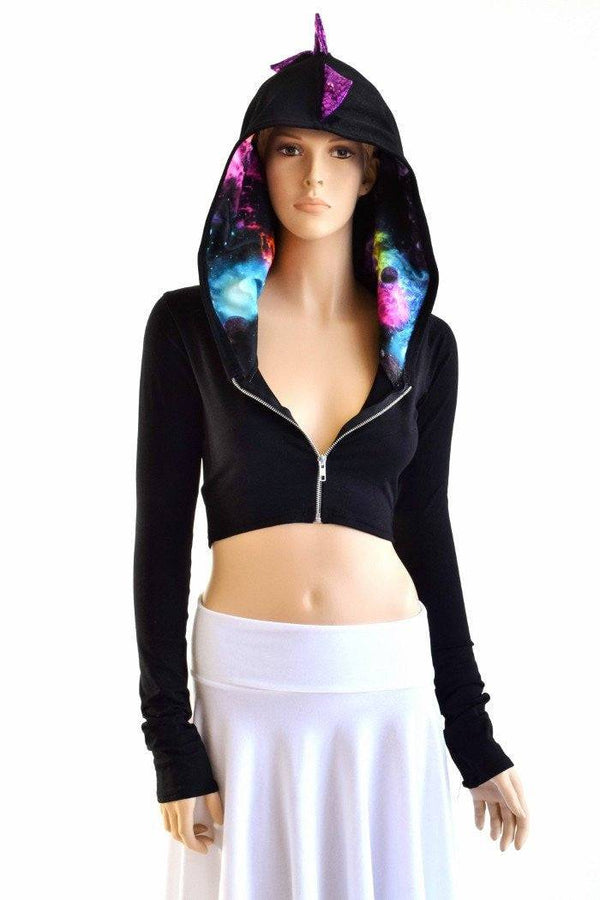 Black Zen Dragon Zipper Front Crop Top - 2