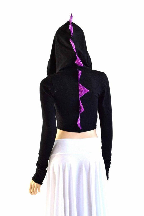 Black Zen Dragon Zipper Front Crop Top - 5